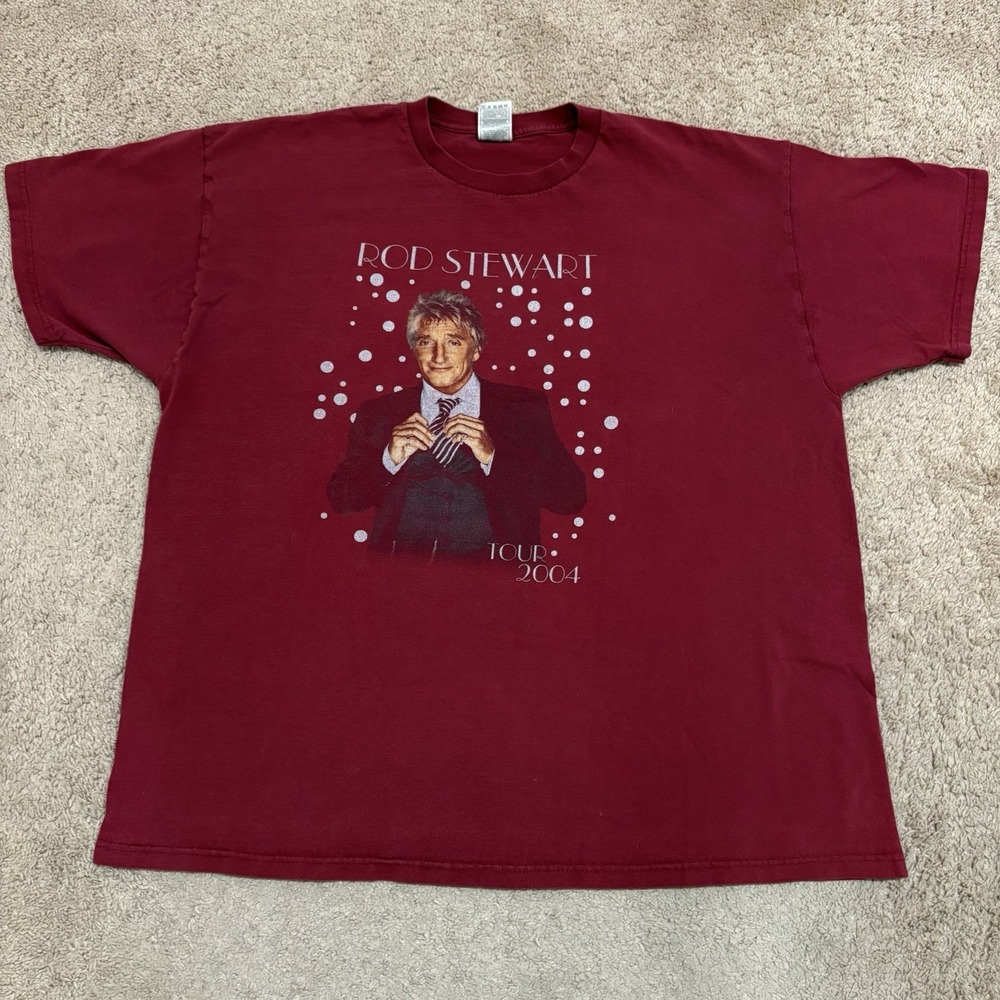 Vintage 2004 Rod Stewart Tour T-Shirt Men's 2XL Red Y2K Rock Band Tee